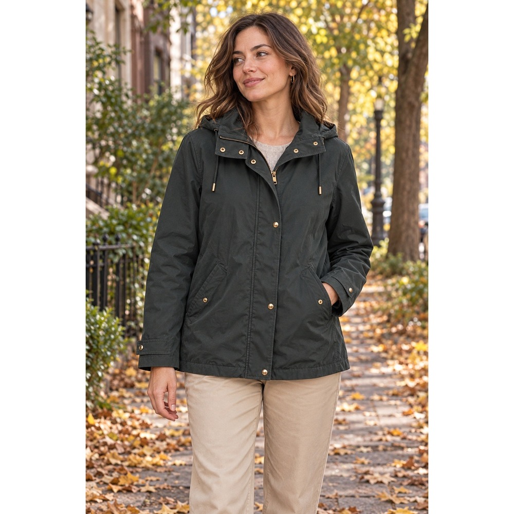 LOFT Hooded Utility Jacket Womens M Green Gray Earthy Minimalist Layering